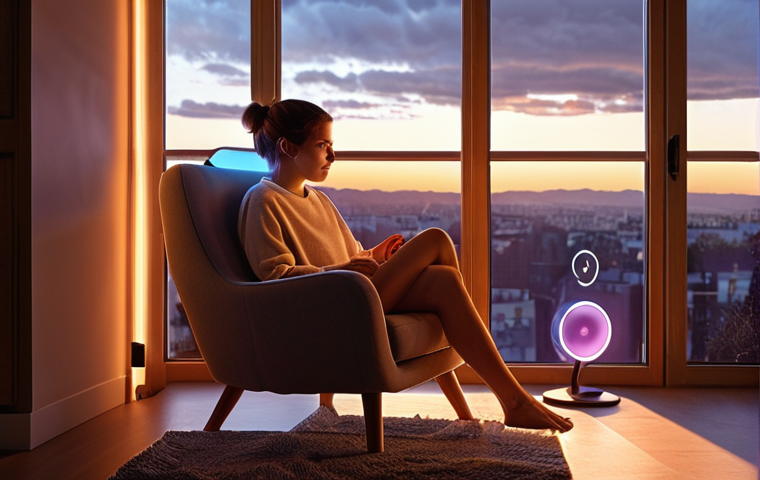 **Prompt:** A cozy, modern apartment interior at twilight. Sunlight streams through a window, illuminating subtle interfaces of AI integrated into the space: a holographic voice assistant gently glowing on a countertop, a smart thermostat displaying optimal climate, a personalized music playlist visually represented as flowing sound waves around a comfortable armchair. A person is seen effortlessly enjoying this seamless, convenient environment, emphasizing the quiet, pervasive presence of AI as an invisible helper in daily life. High detail, warm lighting, futuristic yet homely atmosphere.
