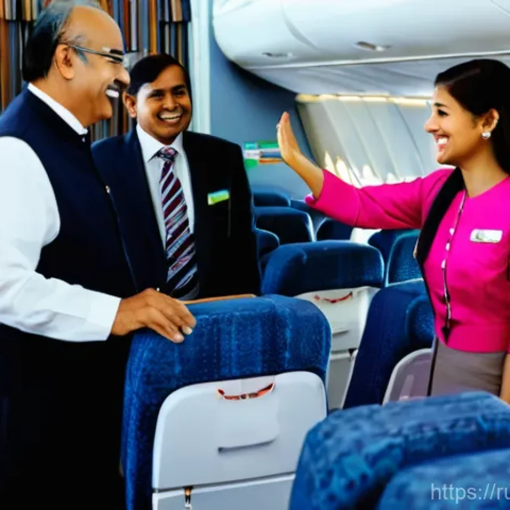 힌디어와 항공 승무원 - **Prompt:** A modern, bright, and inviting airplane cabin filled with diverse passengers. In the for...
