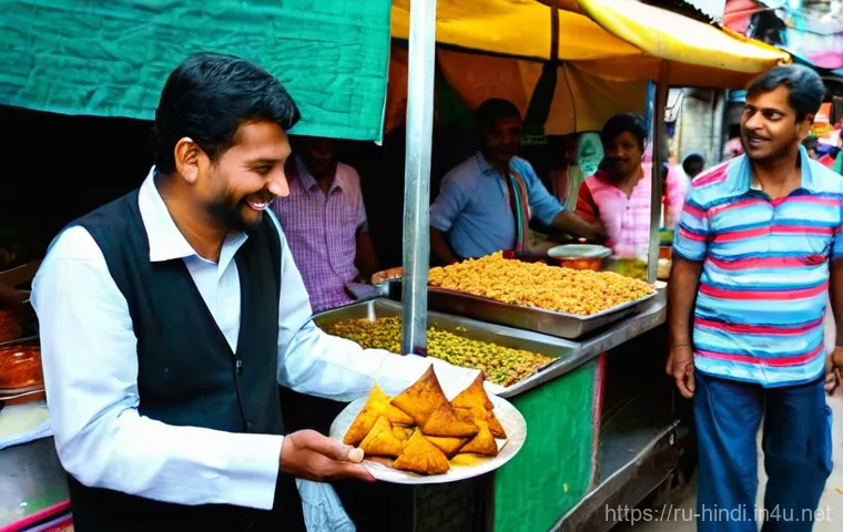 힌디어 일상 표현 익히기 - **Prompt: Heartfelt Namaste in a Vibrant Indian Market**
    "A wide-shot, eye-level perspective of ...