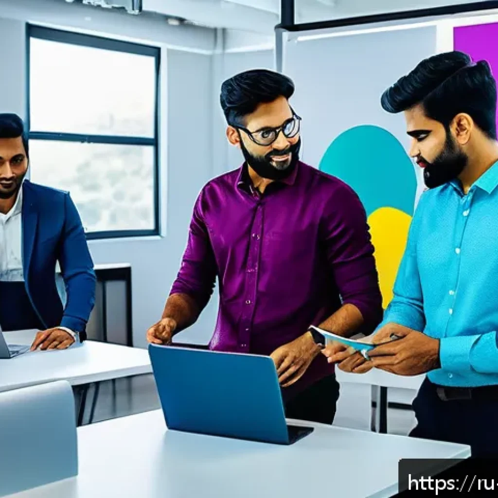 힌디어로 인도 경제 분석 - A vibrant modern Indian startup office scene with young professionals collaborating around laptops a...