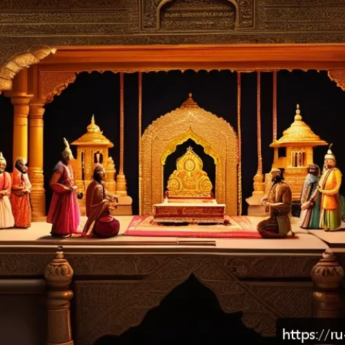 Home 17 힌디어 문학 - A vivid scene depicting ancient Indian epic storytelling, featuring an elegant traditional setting w...